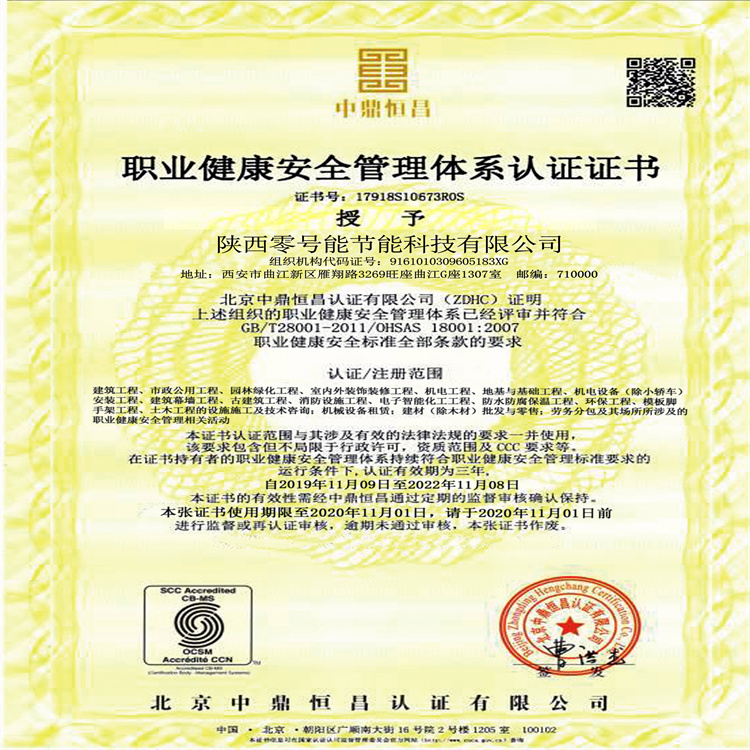 职业健康*管理体系*证书